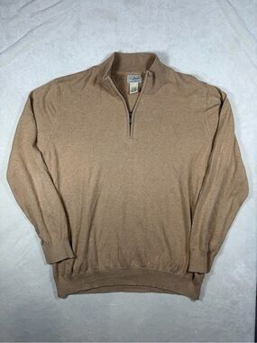 L.L. Bean XXL Tall Cotton Cashmere Blend Men's Zip-Up Sweater in Camel Brown
